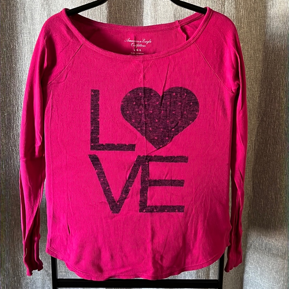 American Eagle Long Sleeve Waffle Knit LOVE Shirt